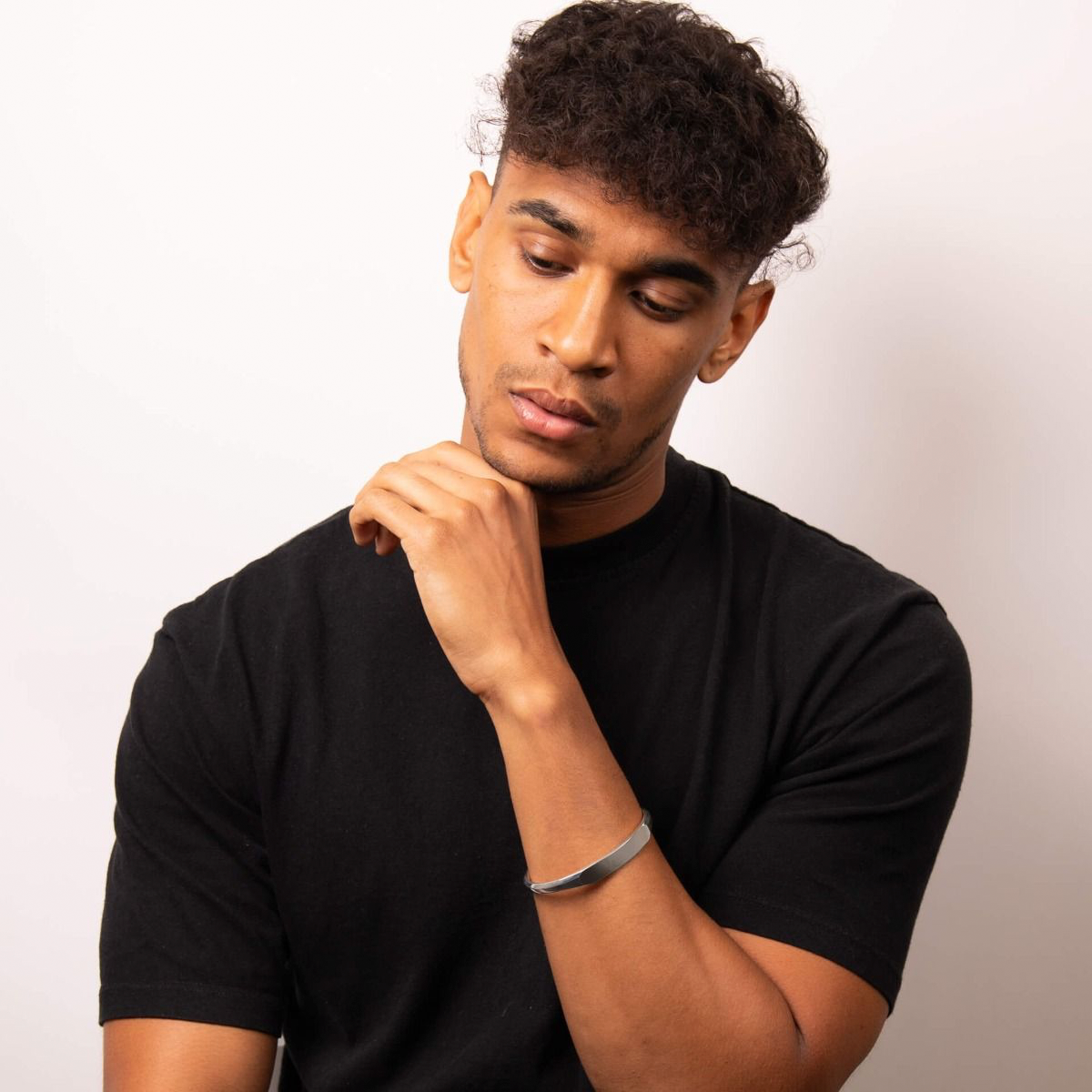 Model wears Sterling Silver Flat Top Bangle
