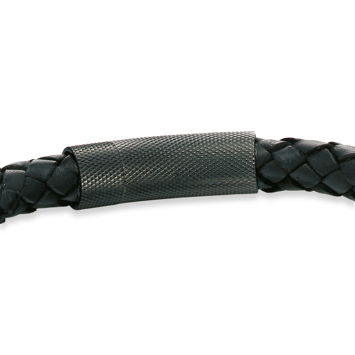 Stainless Steel, Black Brown PVD & Black Leather Woven Bracelet