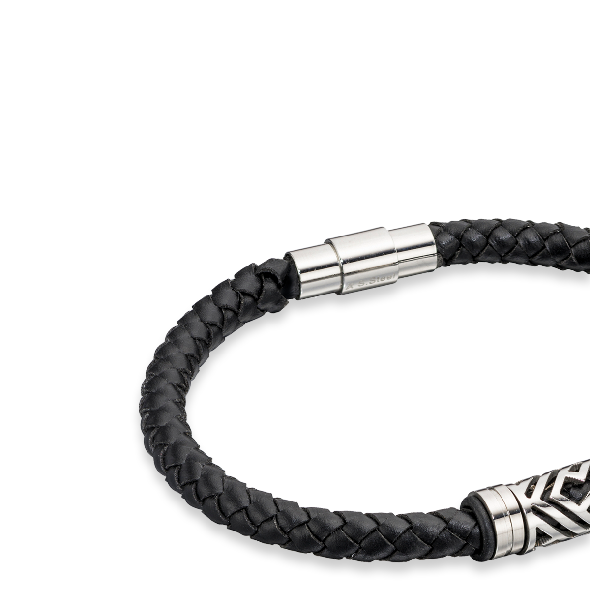 Fred Bennett Black Recycled Leather Bracelet With Cord Detail