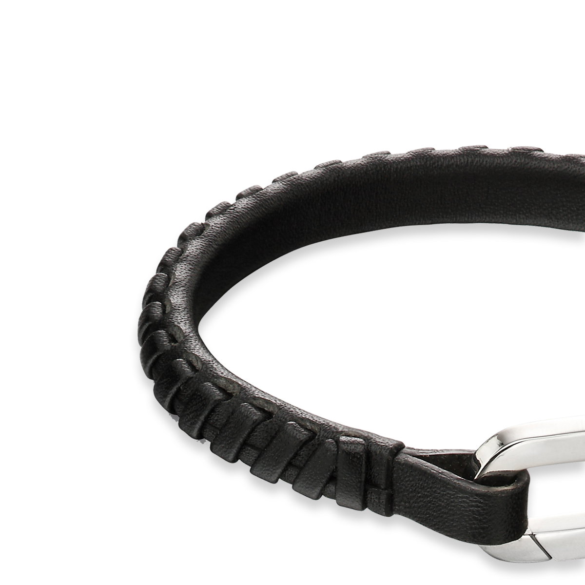 Black Plaited Leather Bracelet With Stainless Steel Clasp