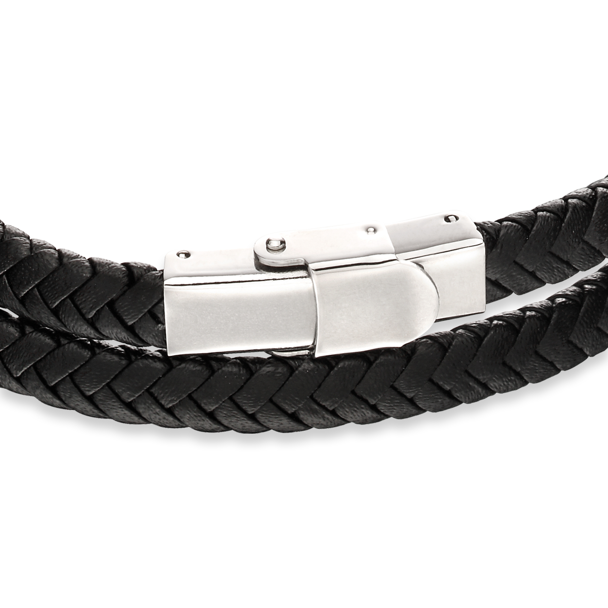 Woven Black Leather Plait Double Row Bracelet