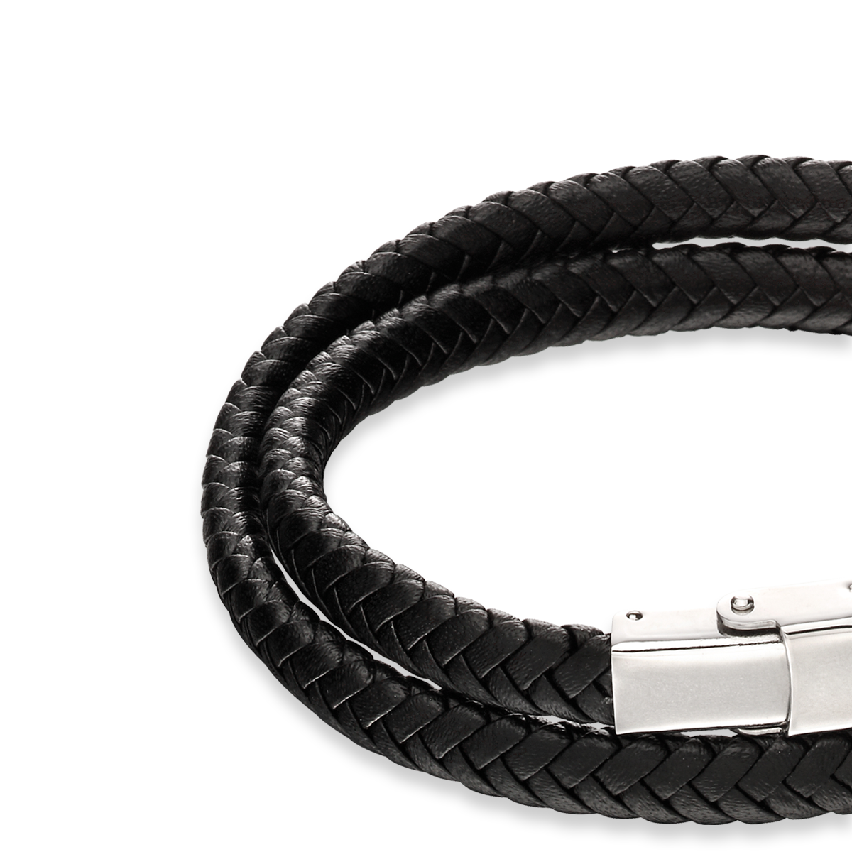 Woven Black Leather Plait Double Row Bracelet
