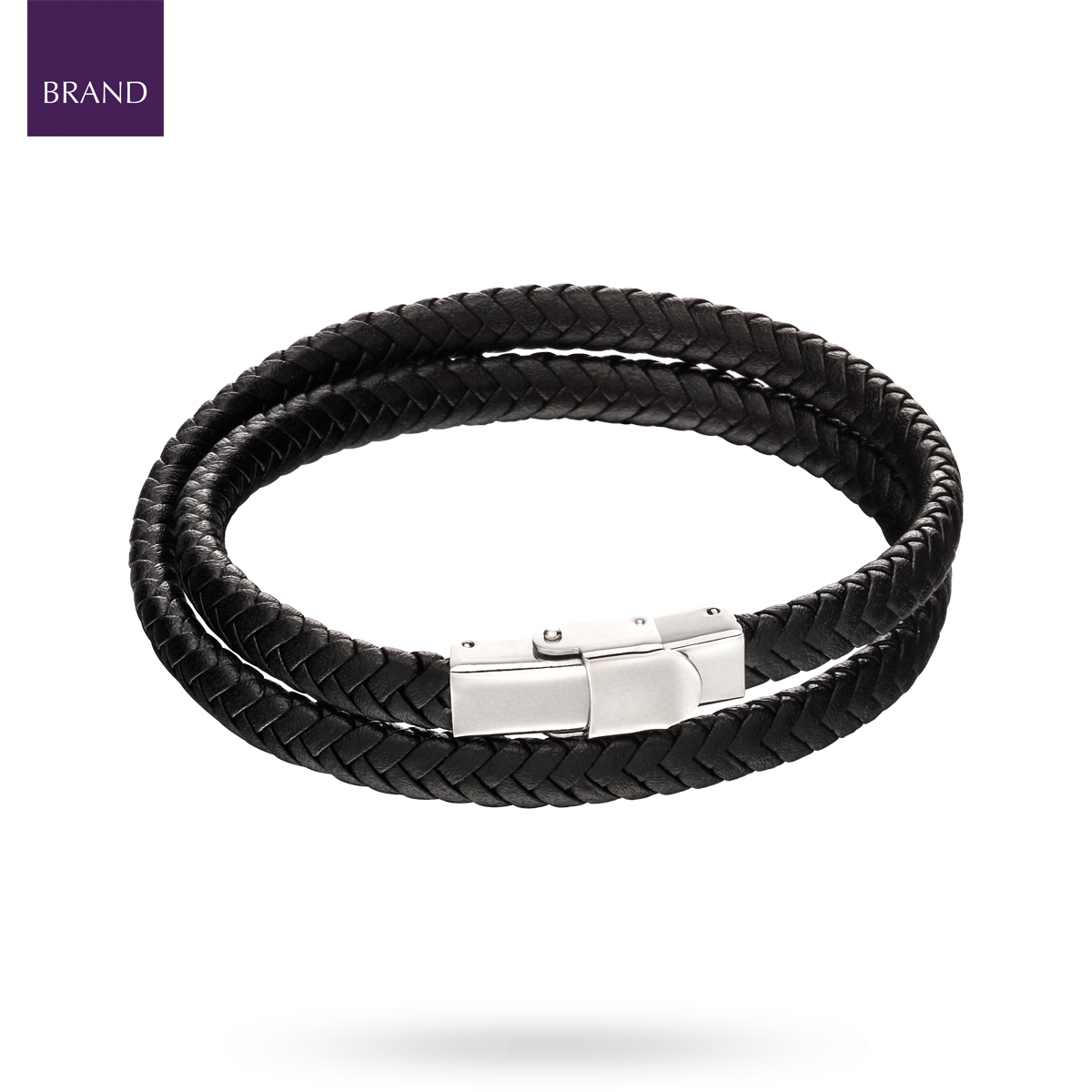 Woven Black Leather Plait Double Row Bracelet