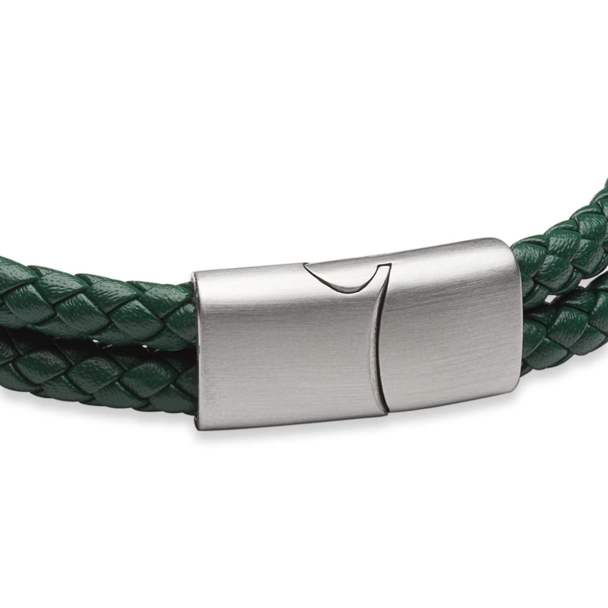 Forest Green Recycled Leather Double Row Bracelet With Stainless Steel Clasp