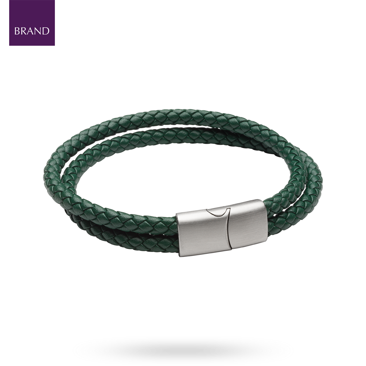 Forest Green Recycled Leather Double Row Bracelet With Stainless Steel Clasp
