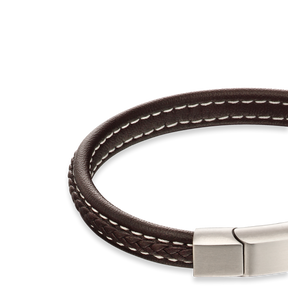 Plait Detail Brown Leather Bracelet With Brushed Finish