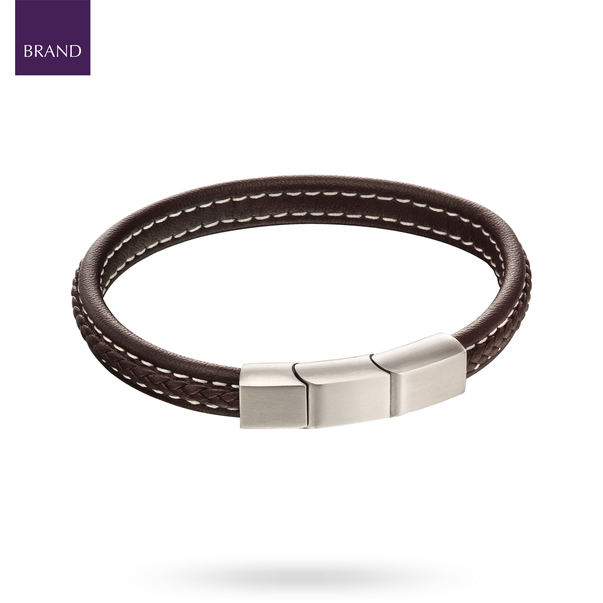 Plait Detail Brown Leather Bracelet With Brushed Finish