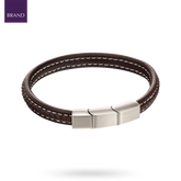 Plait Detail Brown Leather Bracelet With Brushed Finish