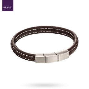 Plait Detail Brown Leather Bracelet With Brushed Finish