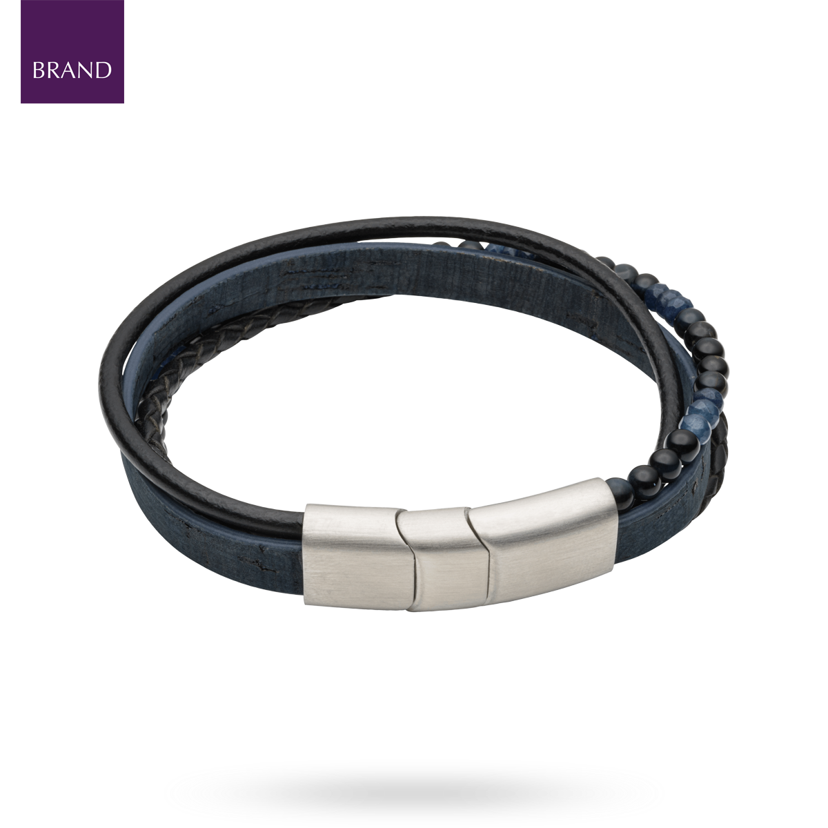 Multi Row Blue Cork & Recycled Leather Bracelet With Tigers Eye & Chalcedony Beads