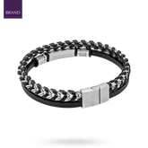 Black Leather & Stainless Steel ID Bar Bracelet
