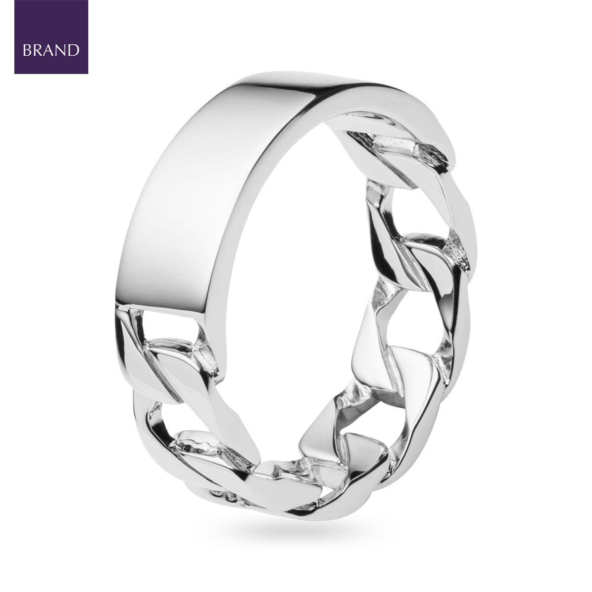 Sterling Silver ID Bar Curb Chain Ring