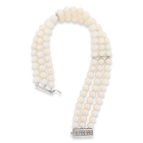 9ct White Gold Cultured Freshwater Pearl Triple Strand Bracelet