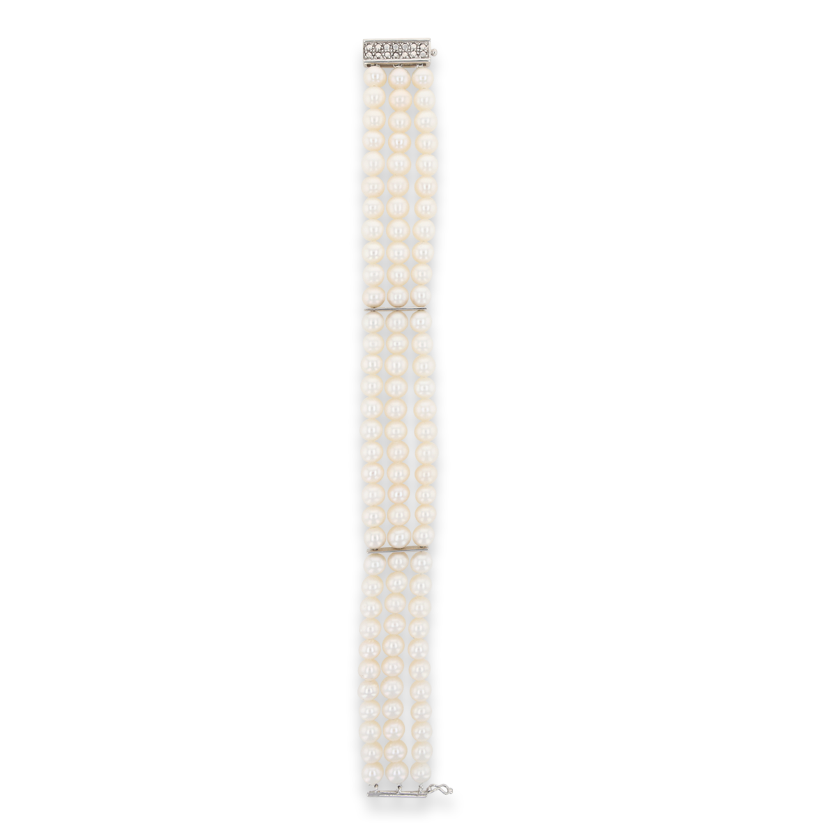 9ct White Gold Cultured Freshwater Pearl Triple Strand Bracelet