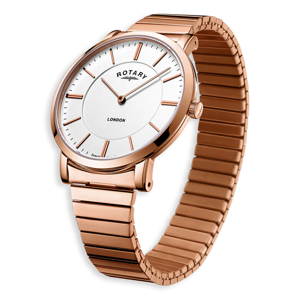 Rotary Expander Watch, White Dial with Rose Gold Plated Bracelet - GB02767/02