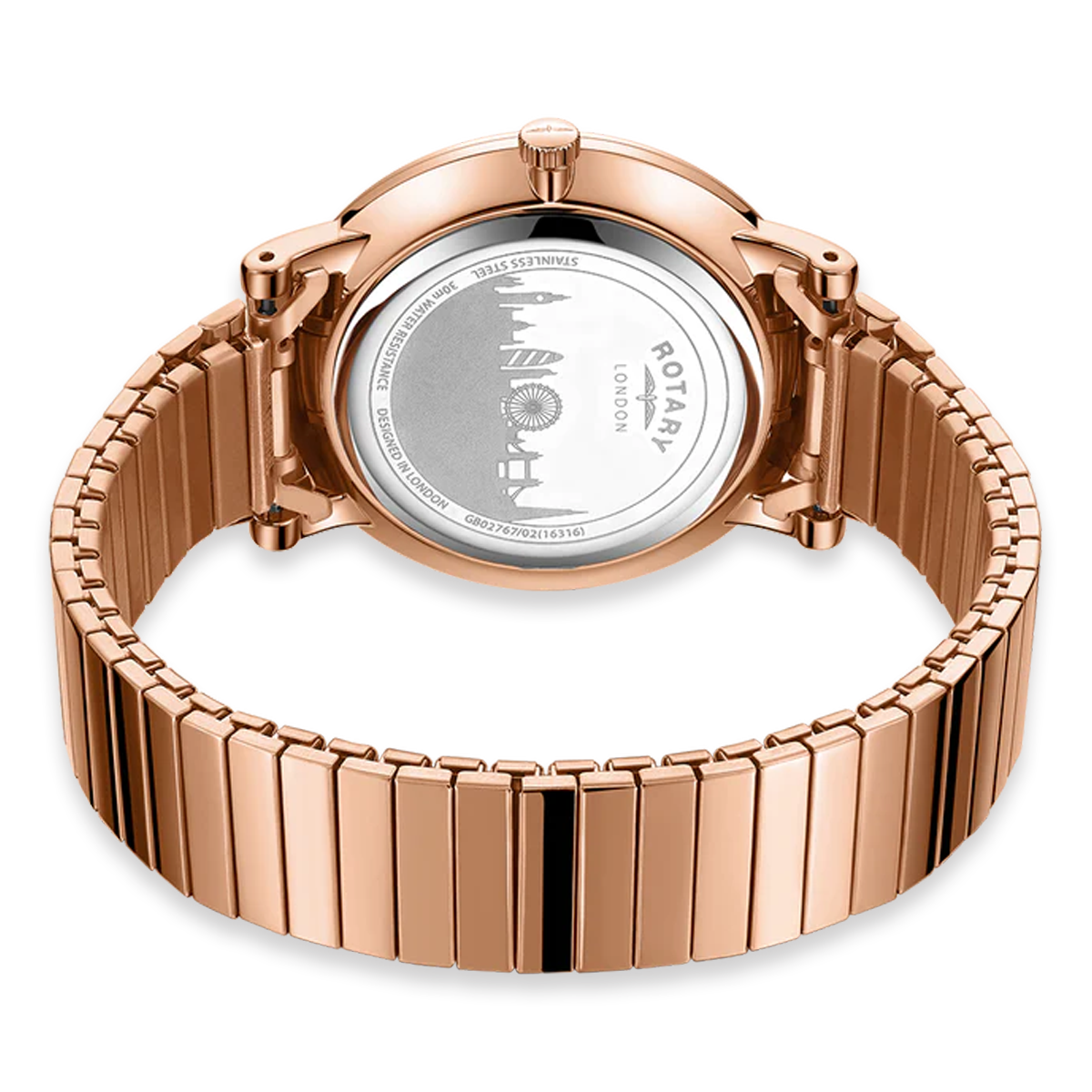Rotary Expander Watch, White Dial with Rose Gold Plated Bracelet - GB02767/02