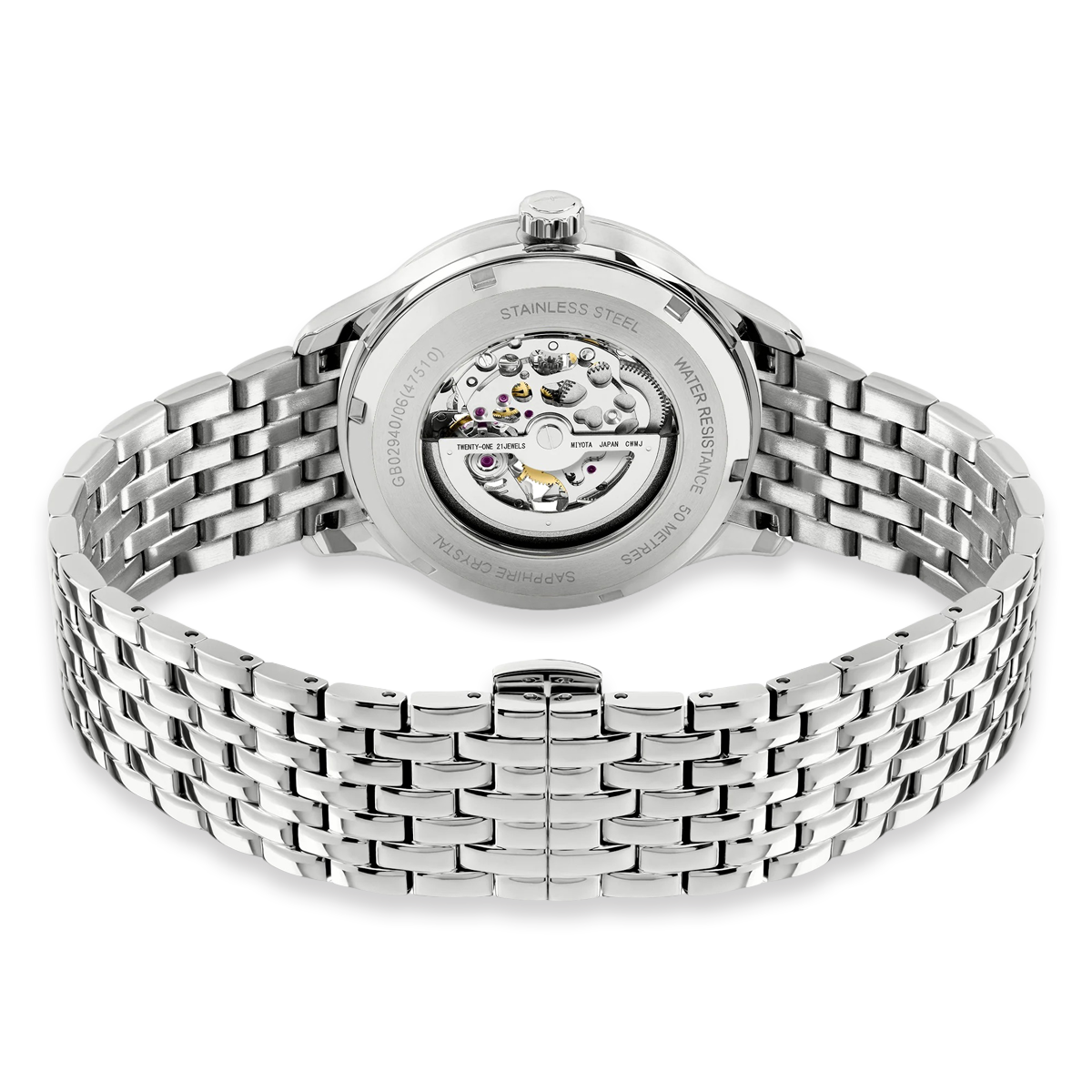 Rotary Greenwich Skeleton Automatic, Silver Dial with Stainless Steel Bracelet GB02940/06
