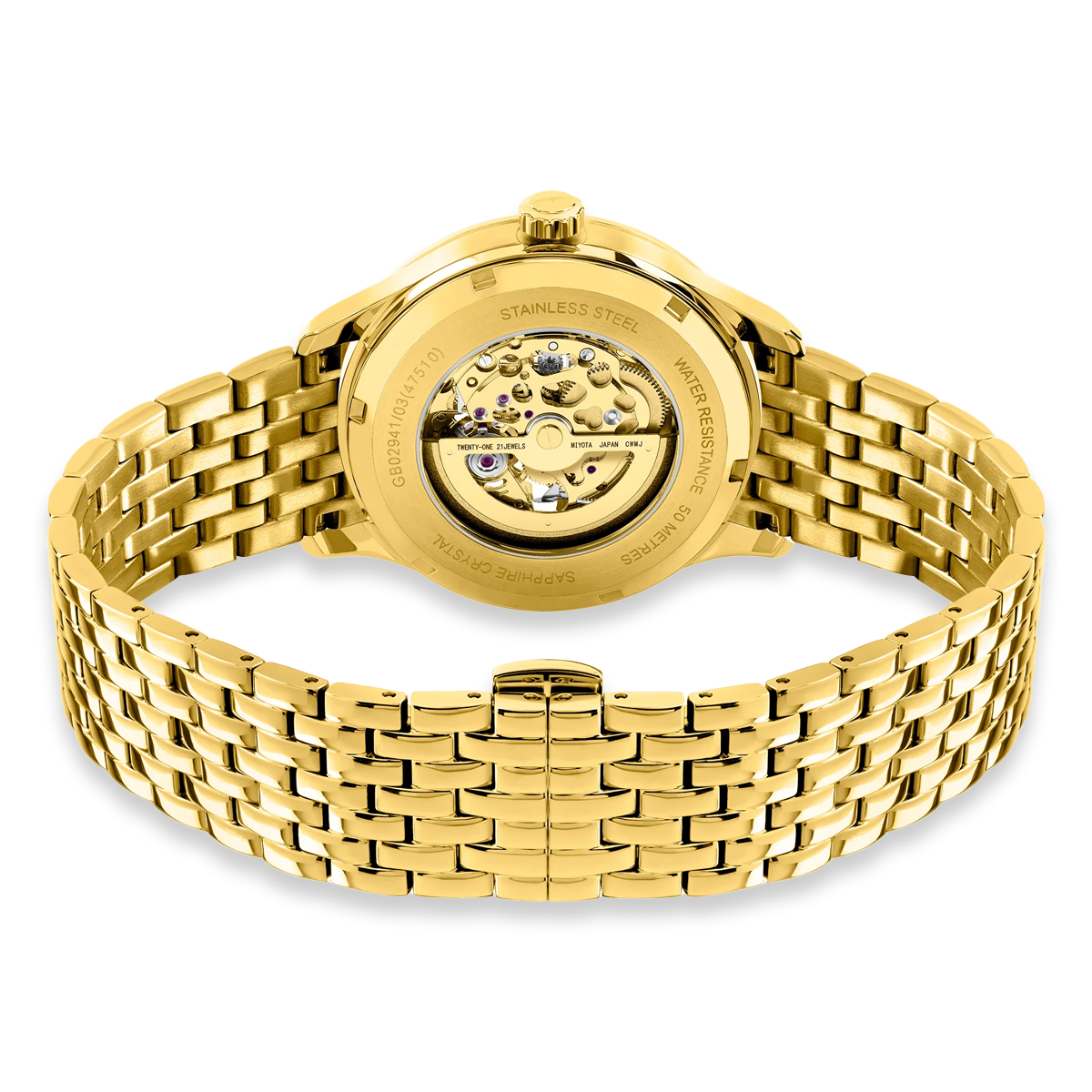 Rotary Greenwich Skeleton Automatic, Silver Dial with Gold Plated Bracelet - GB02941/03