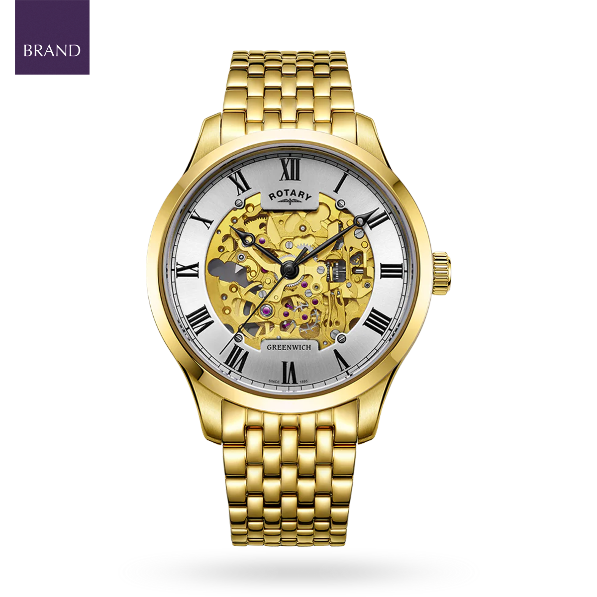 Rotary Greenwich Skeleton Automatic, Silver Dial with Gold Plated Bracelet - GB02941/03