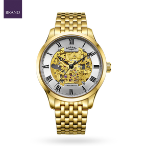 Rotary Greenwich Skeleton Automatic, Silver Dial with Gold Plated Bracelet - GB02941/03