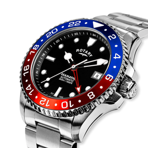 Rotary Seamatic 300 GMT Automatic, Black Dial with Stainless Steel Bracelet - GB04378/95