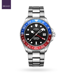 Rotary Seamatic 300 GMT Automatic, Black Dial with Stainless Steel Bracelet - GB04378/95