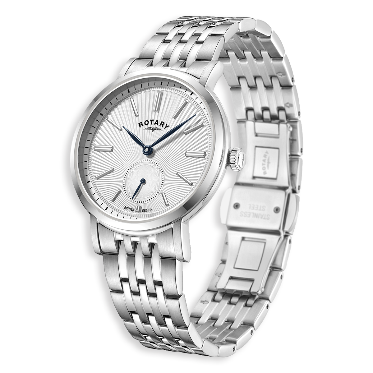 Rotary Dress Small Seconds Watch, White Dial with Stainless Steel Bracelet - GB05320/29