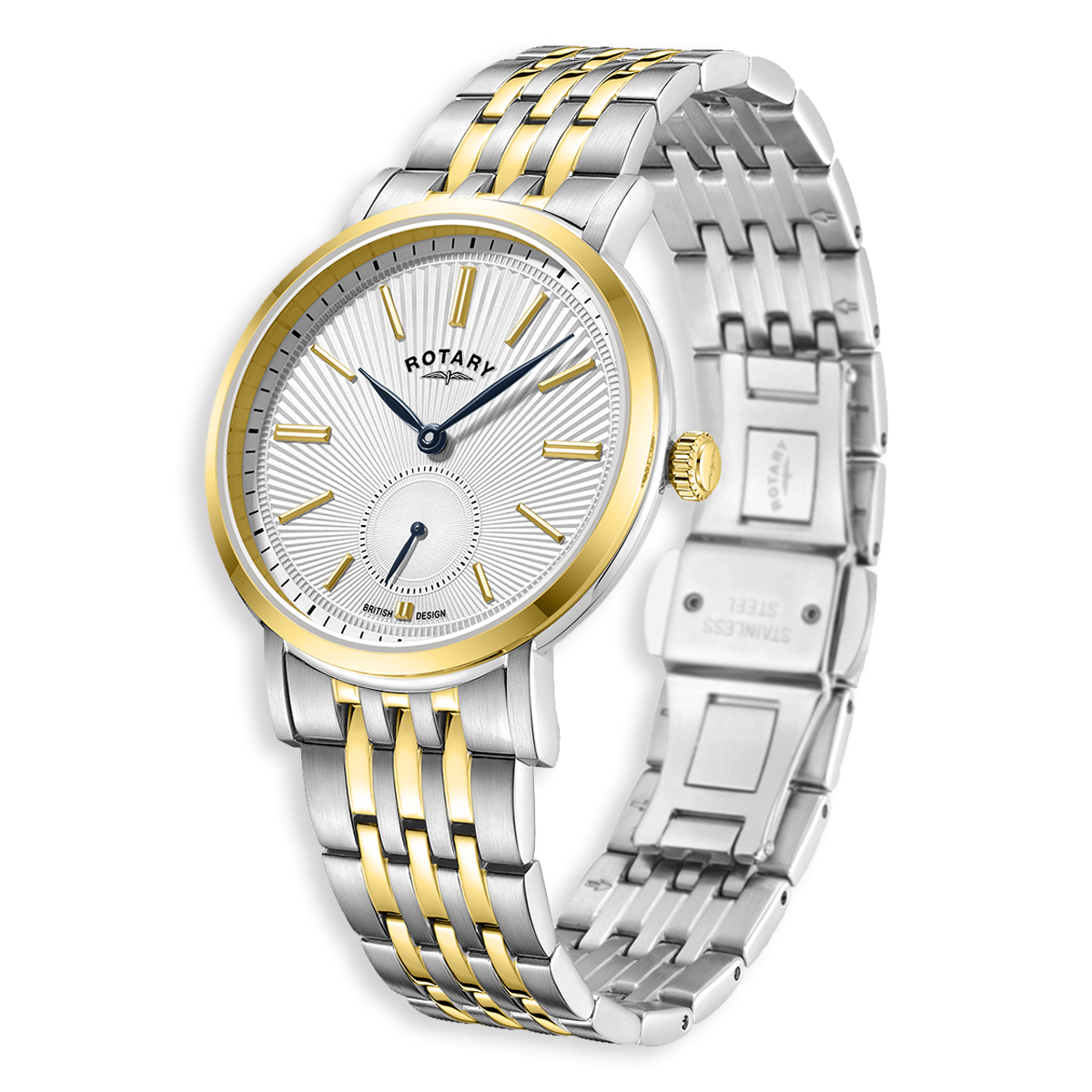 Rotary Dress Small Seconds Watch, White Dial with Two Tone Stainless Steel Bracelet - GB05321/29