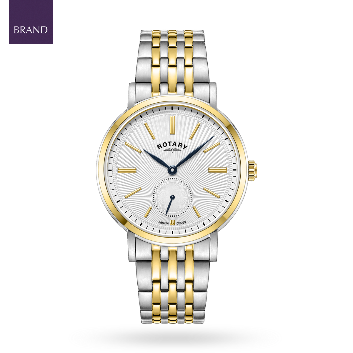 Rotary Dress Small Seconds Watch, White Dial with Two Tone Stainless Steel Bracelet - GB05321/29