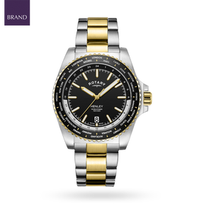 Rotary Henley WorldTimer Two Tone, Back Dial with Stainless Steel Bracelet - GB05371/04