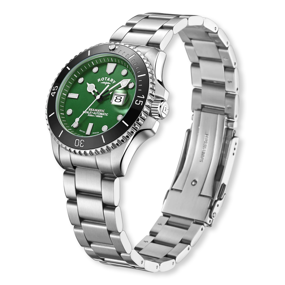 Rotary Henley Seamatic Automatic Diver, Green Dial with Stainless Steel Bracelet - GB05430/78