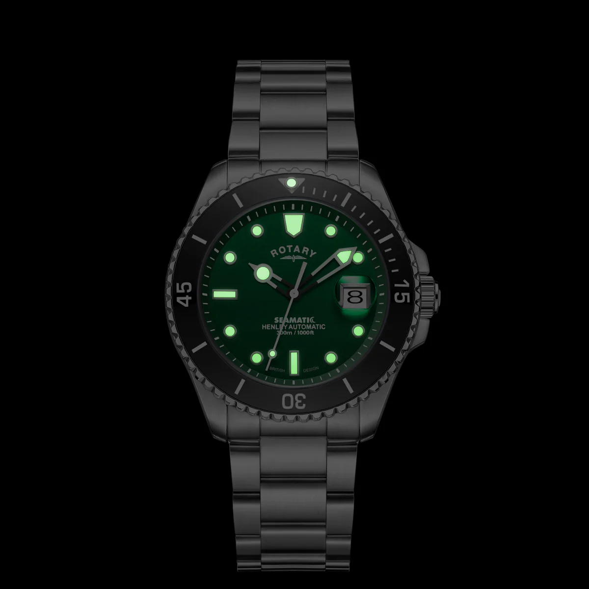 Rotary Henley Seamatic Automatic Diver, Green Dial with Stainless Steel Bracelet - GB05430/78