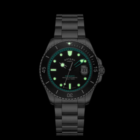 Rotary Henley Seamatic Automatic Diver, Black & Teal Dial with Stainless Steel Bracelet - GB05430/80