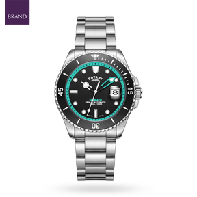 Rotary Henley Seamatic Automatic Diver, Black & Teal Dial with Stainless Steel Bracelet - GB05430/80