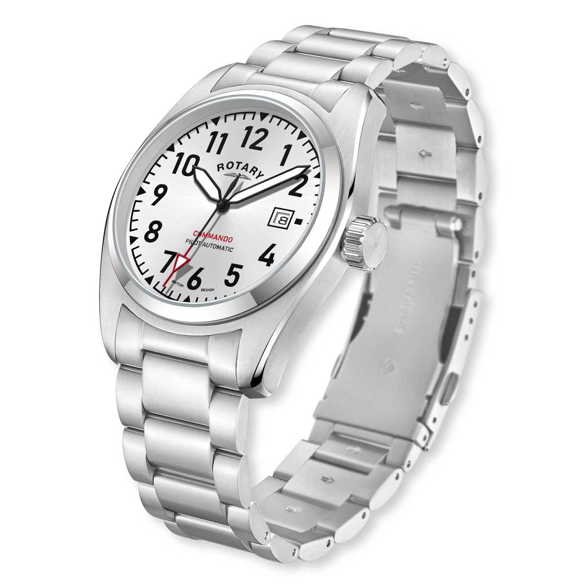 Rotary Sport Pilot Automatic, Silver Dial with Stainless Steel Bracelet - GB05470/22