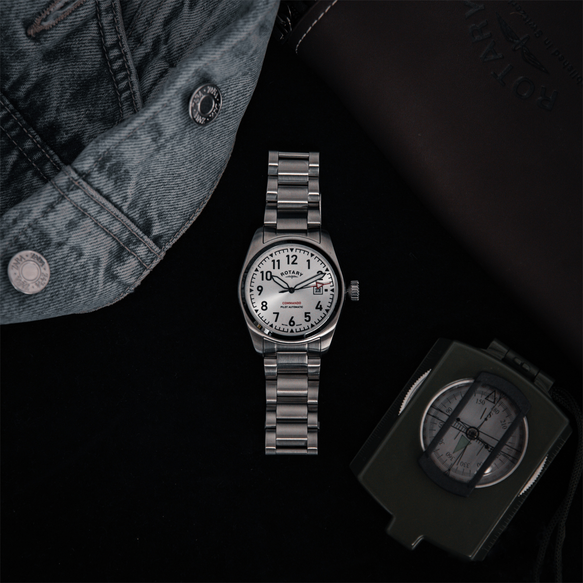 Rotary Sport Pilot Automatic, Silver Dial with Stainless Steel Bracelet - GB05470/22