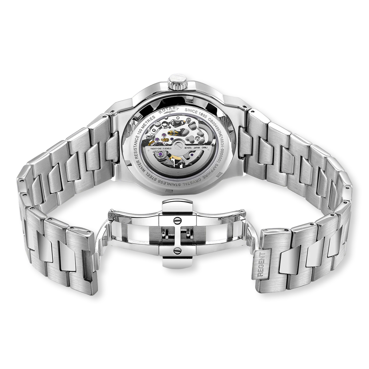 Rotary Regent Skeleton, Black Dial with Brushed Stainless Steel Bracelet - GB05495/04