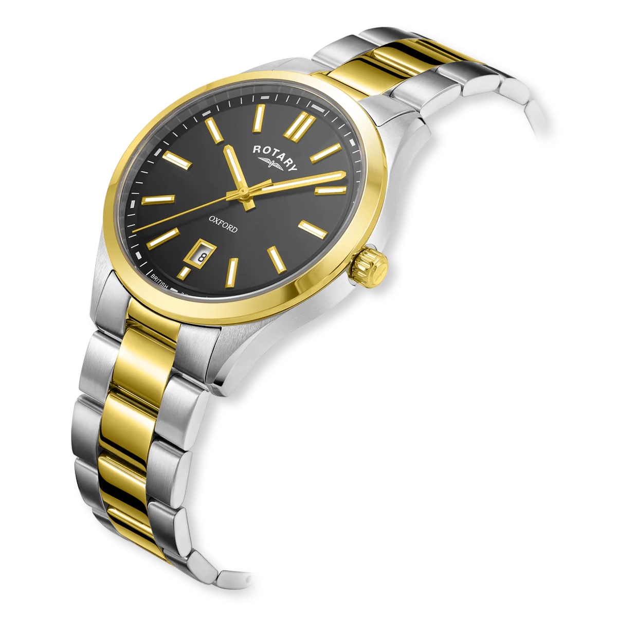 Rotary Oxford 2-Tone Watch, Black Dial with Stainless Steel Bracelet - GB05521/04