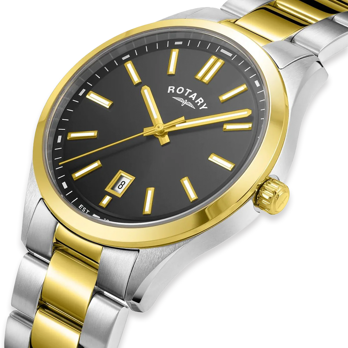 Rotary Heritage 2-Tone Watch, Black Dial with Stainless Steel Bracelet GB05521/04