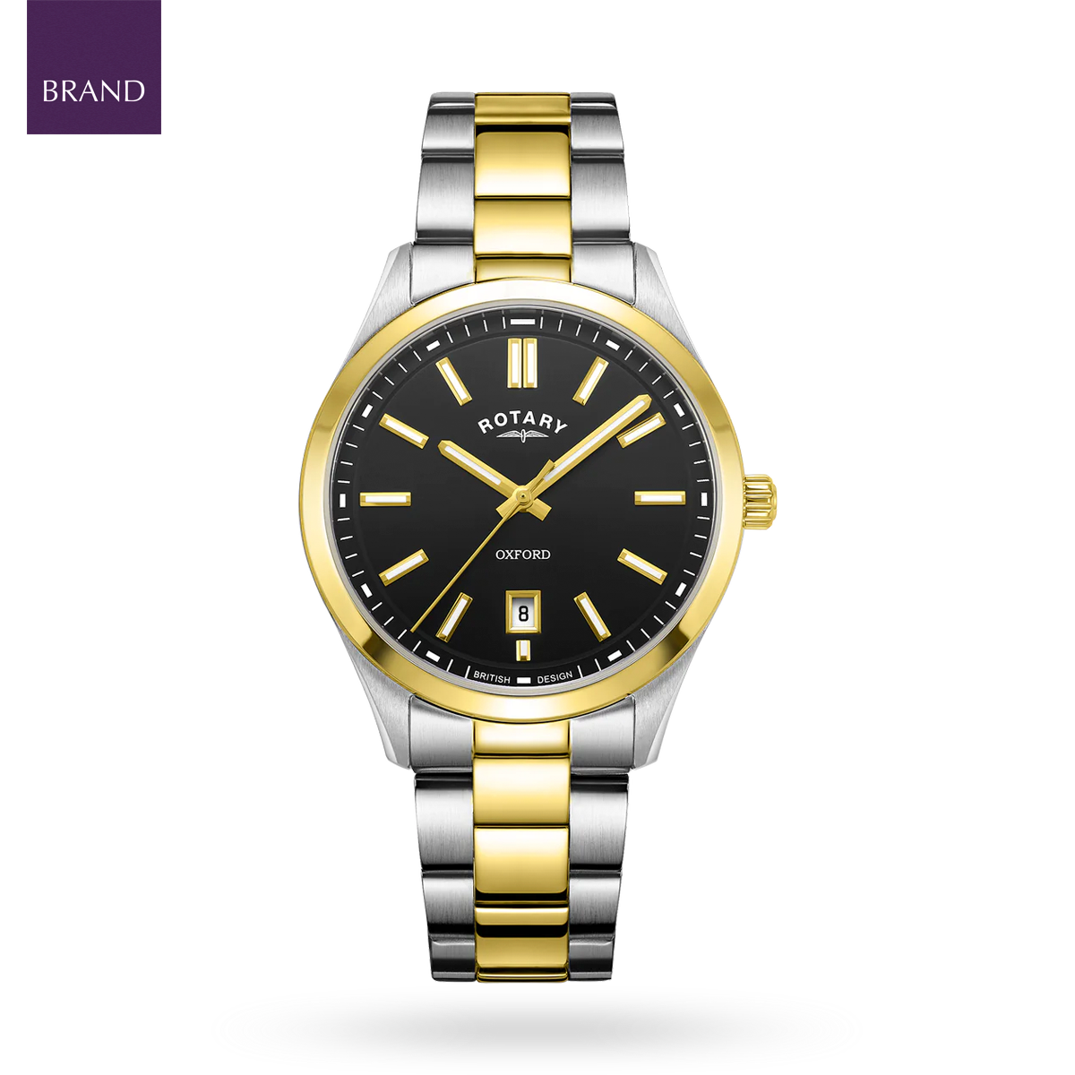 Rotary Oxford 2-Tone Watch, Black Dial with Stainless Steel Bracelet - GB05521/04