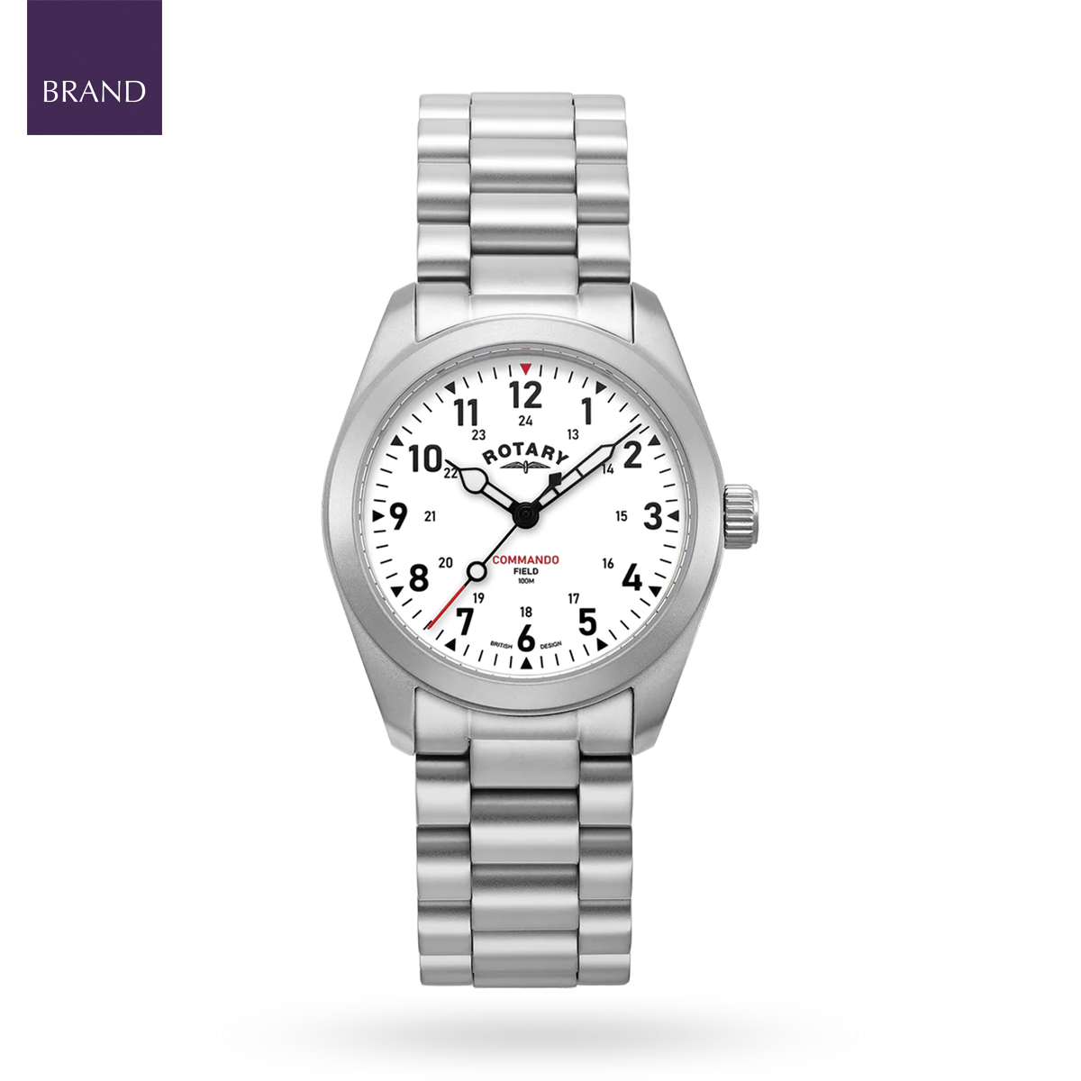Rotary Sport Field Watch, White Dial with Stainless Steel Bracelet - GB05535/18