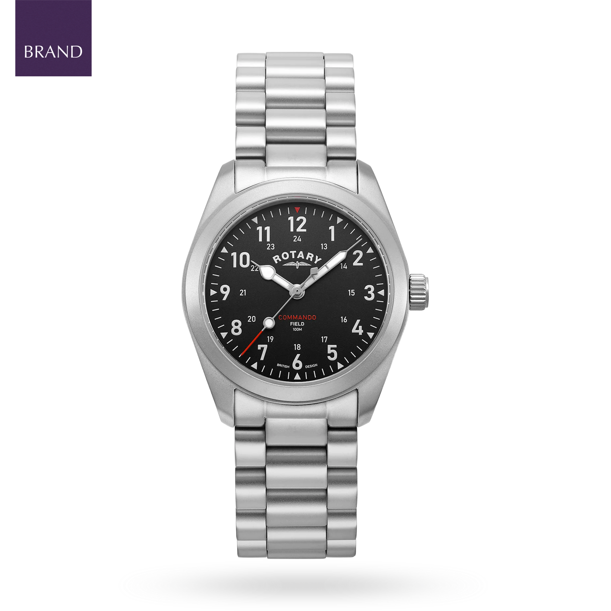 Rotary Commando RW 1895 Field, Black Dial with Stainless Steel Bracelet - GB05535/19