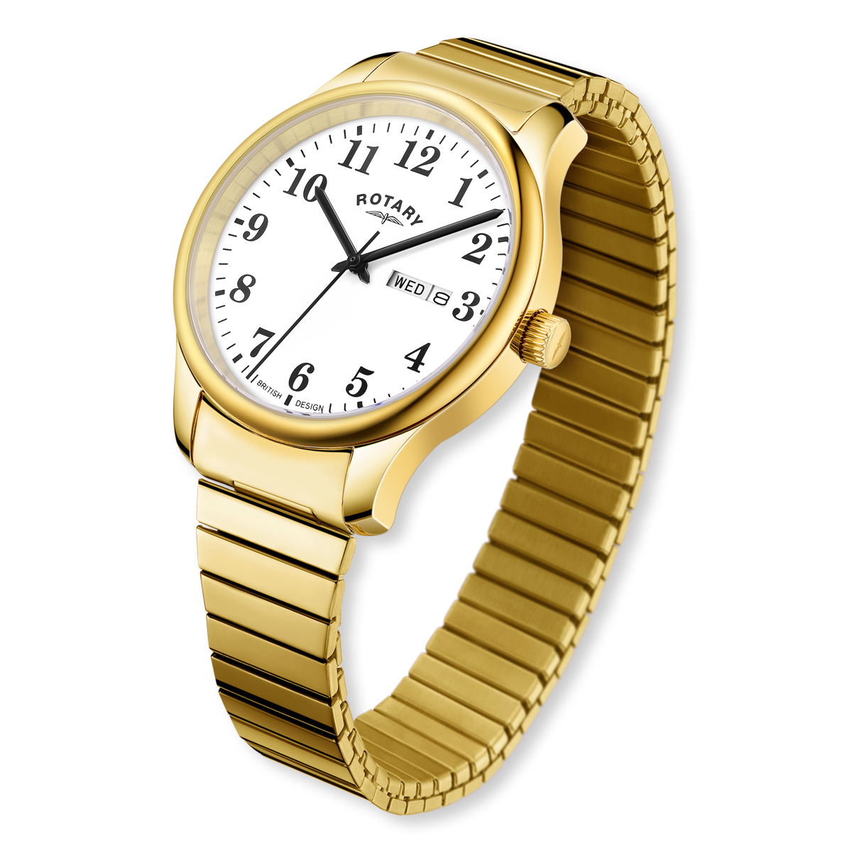Rotary Expander Watch, Round White Dial with Gold Plated Bracelet - GB05762/18