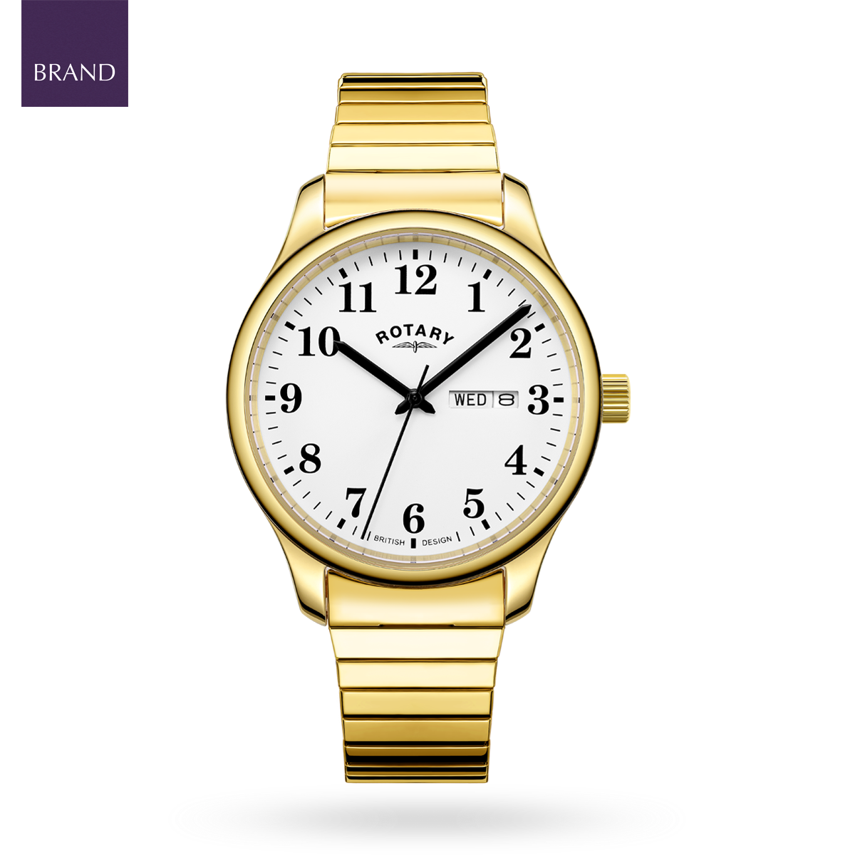 Rotary Expander Watch, Round White Dial with Gold Plated Bracelet - GB05762/18