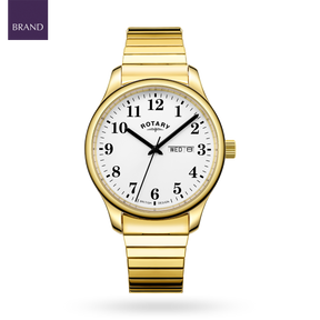 Rotary Expander Watch, Round White Dial with Gold Plated Bracelet - GB05762/18