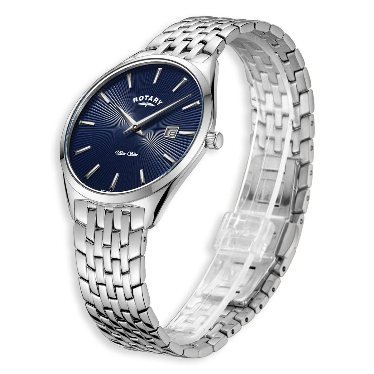 Rotary Ultra Slim Watch, Blue Dial with Stainless Steel Bracelet - GB08010/05