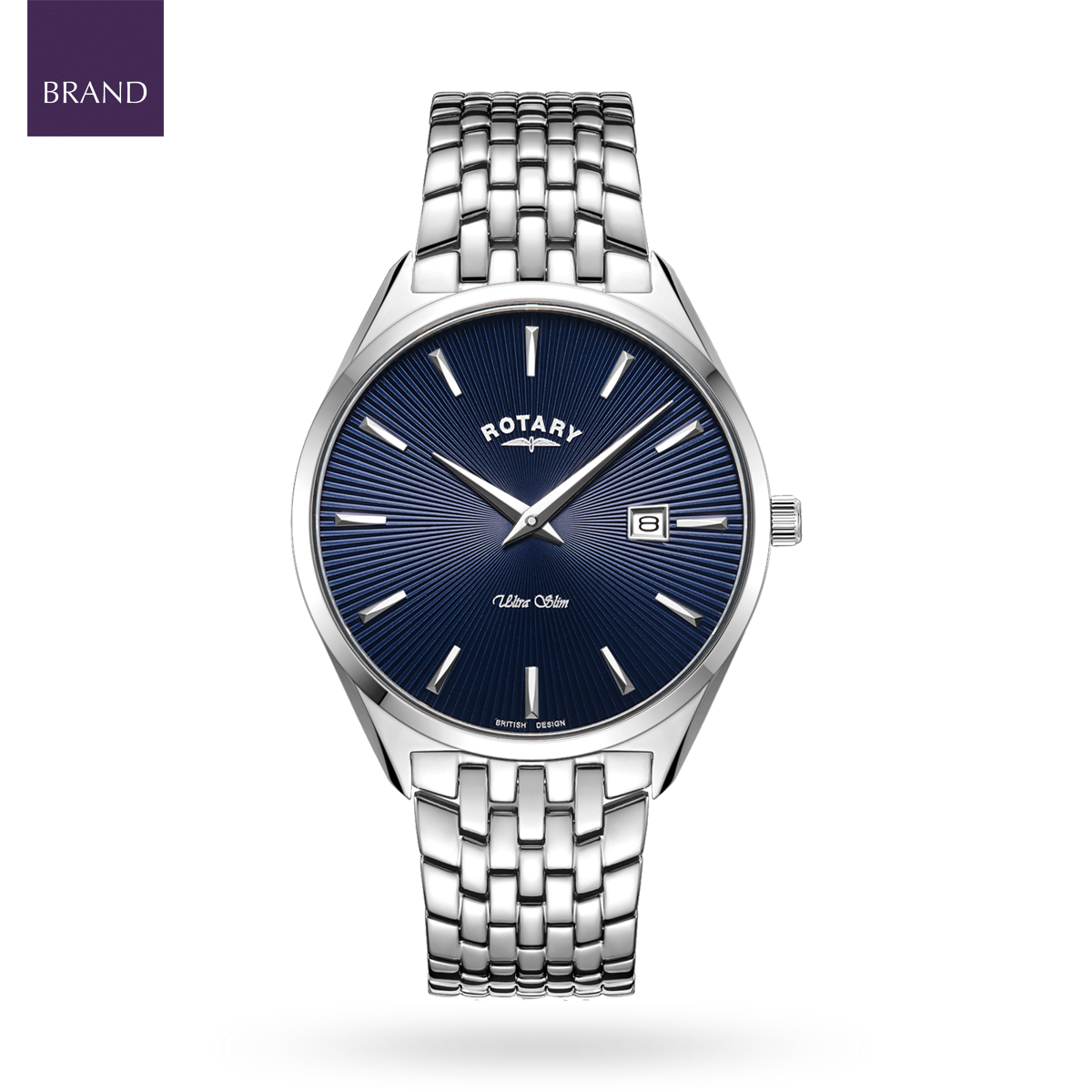 Rotary Ultra Slim Watch, Blue Dial with Stainless Steel Bracelet - GB08010/05