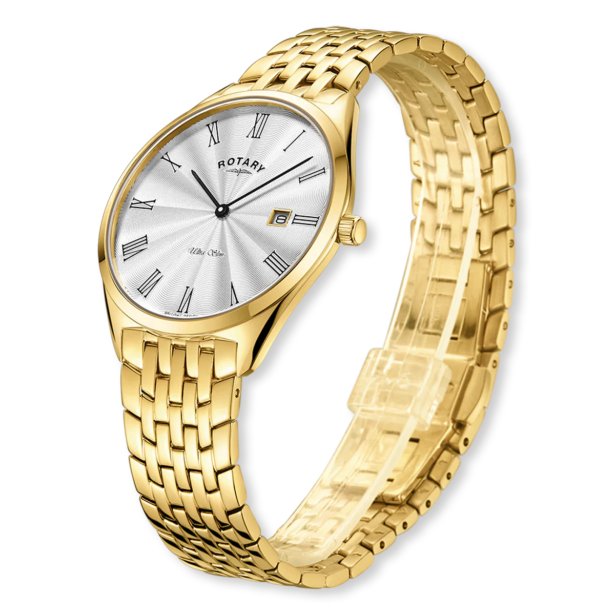 Rotary Ultra Slim Watch, Silver Dial with Gold Plated Bracelet - GB08013/01 