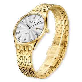 Rotary Ultra Slim Watch, Silver Dial with Gold Plated Bracelet - GB08013/01 