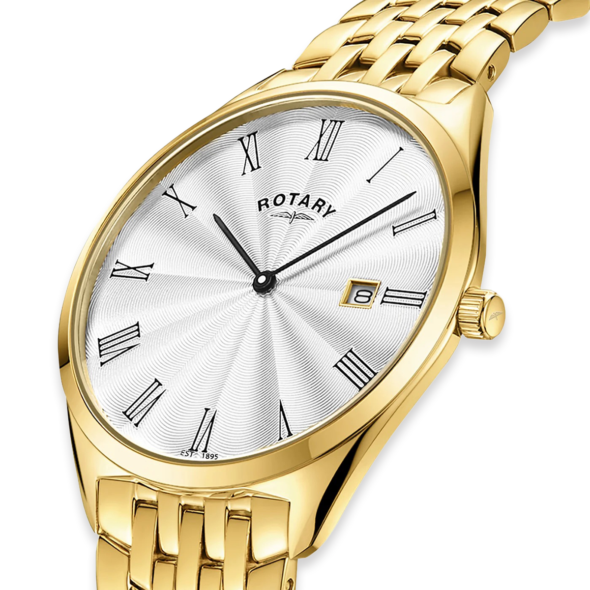 Rotary Ultra Slim Watch, Silver Dial with Gold Plated Bracelet - GB08013/01 